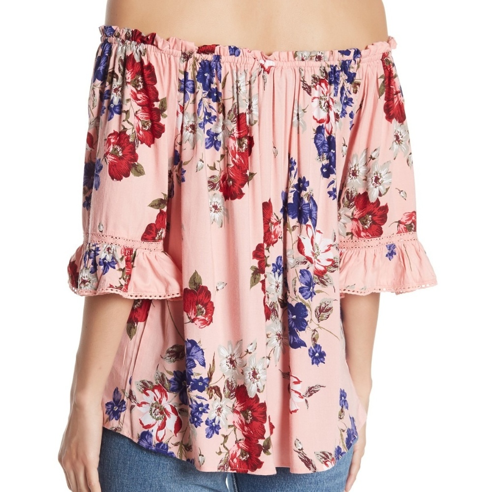 Angie Off-shoulder Floral Print Ruffle Blouse - Picture 2 of 7